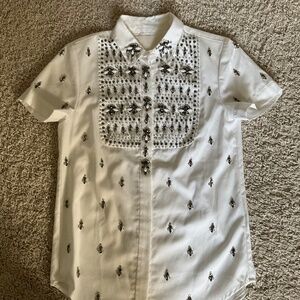 THOMAS MASON FOR J.CREW COLLECTION JEWELED BIB SHIRT. SIZE: 0. COLOR: WHITE.